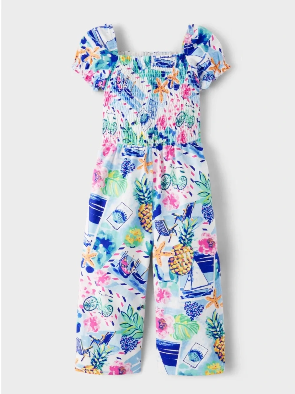 Gymboree Girls Bon Voyage Tropical Smocked Jumpsuit, Size 8